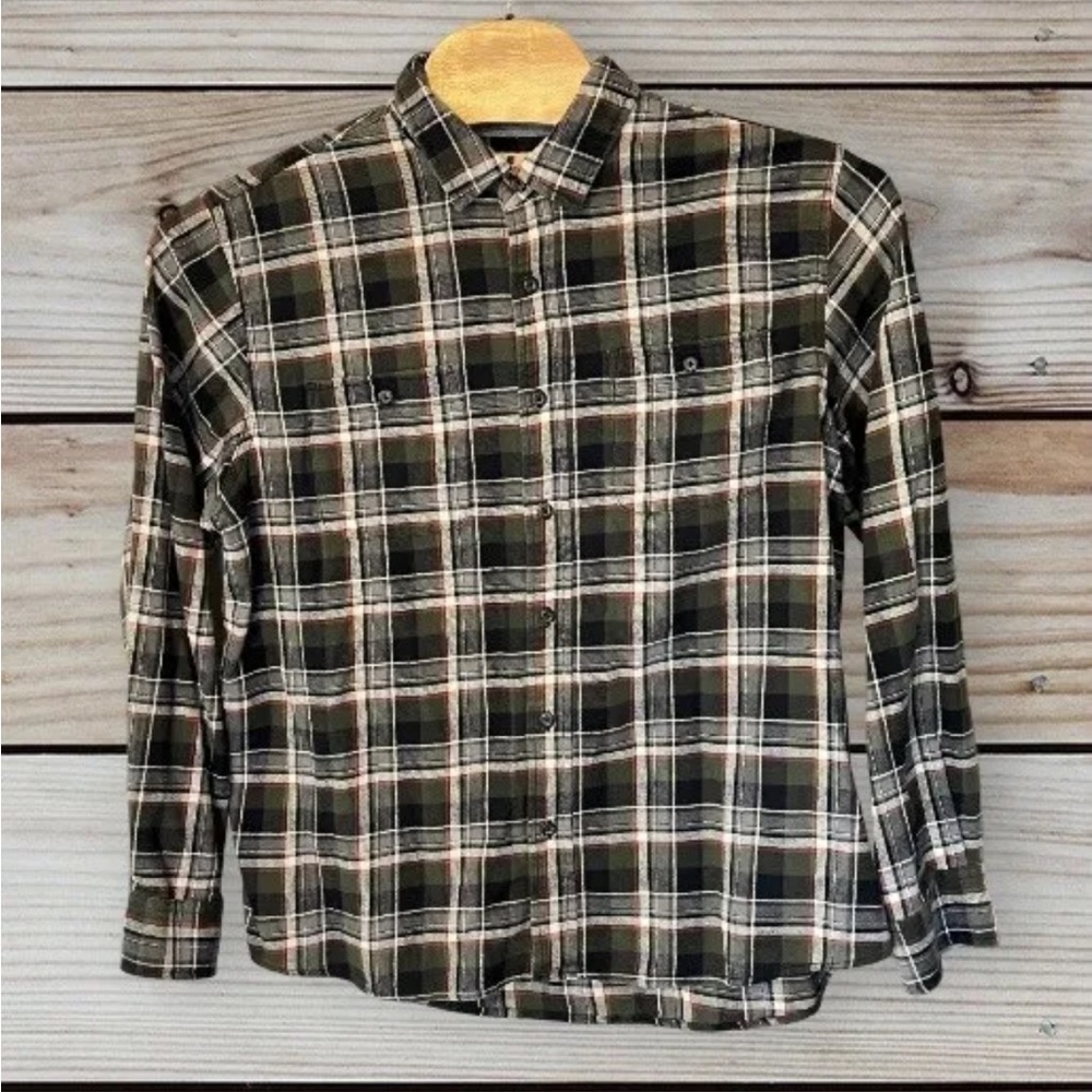 WOOLRICH Men’s Size XXL Button Up Long Sleeve Flannel Plaid Shirt Green Red Gray